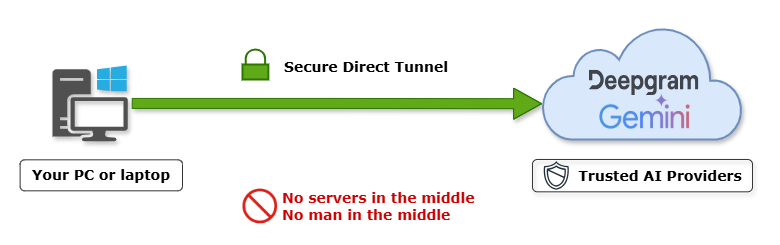 Privacy Direct Access - Data flows directly from your device to AI providers
